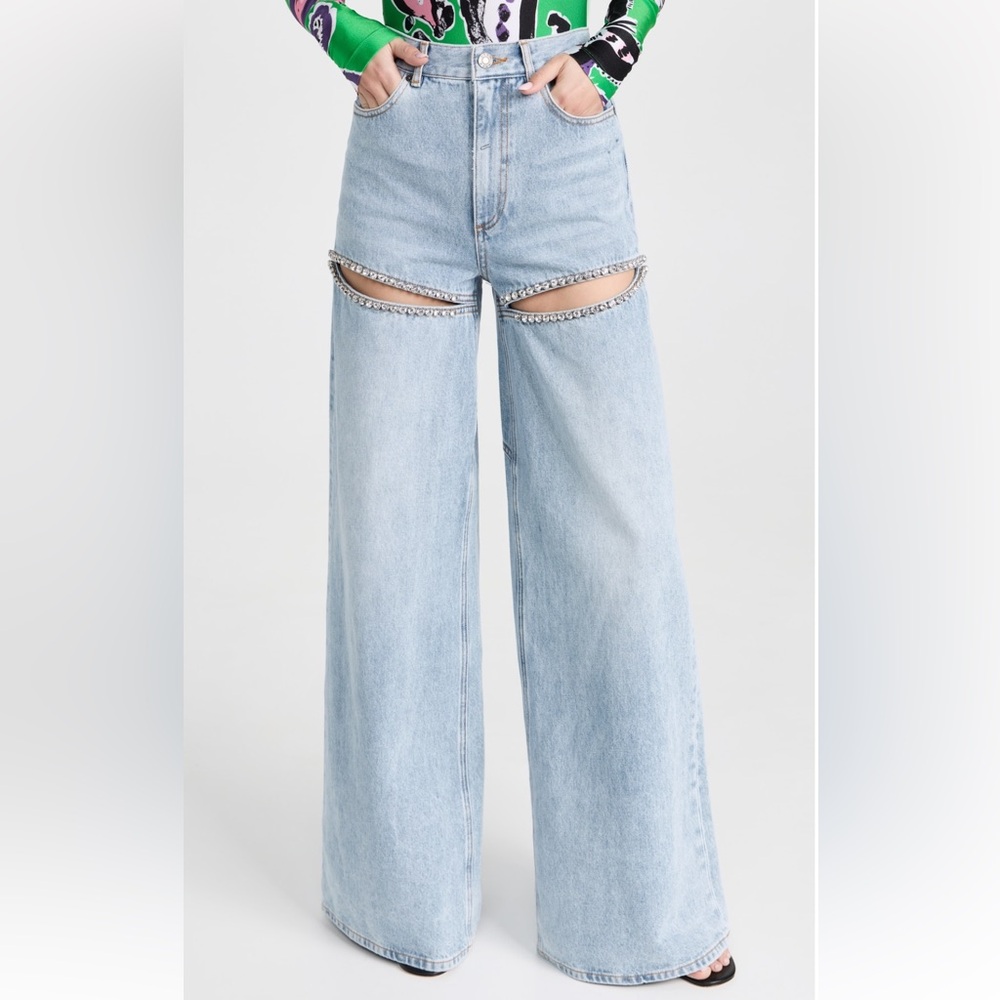 AREA Light Blue Chain Detail Women Jeans